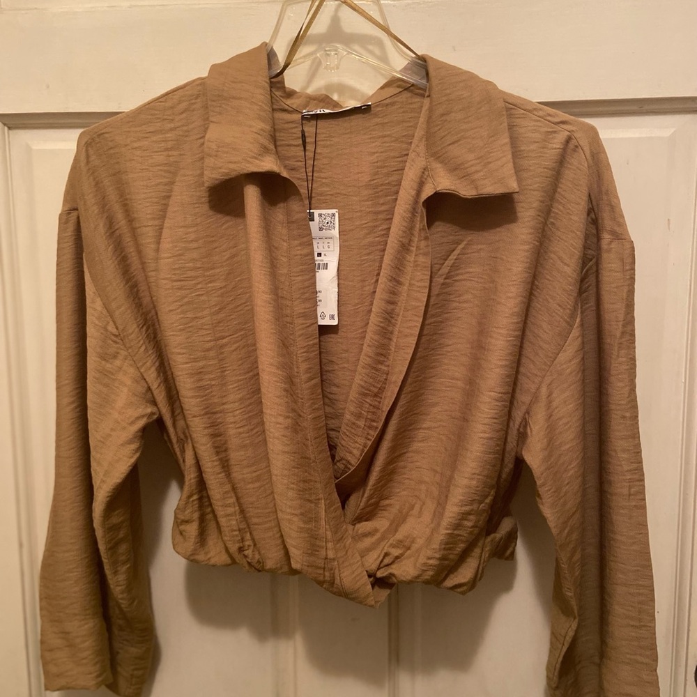 Zara Tan/brown Women's Wrap Top